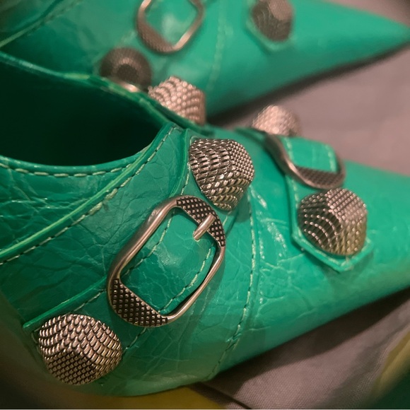 Balenciaga Agneau Arena Cagole Pumps Green Size 7 Made in Italy - Picture 9 of 15